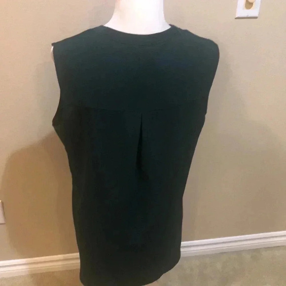 Timeson Dark Green Sleeveless Blouse with Gold Zipper Front Round Hem-L - Picture 2 of 8